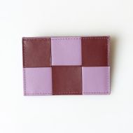 Bottega Veneta Cassette Credit Card Case with Bicolor Check Intreccio Calfskin Purple/Burgundy