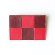 Bottega Veneta Cassette Credit Card Case with Bicolor Check Intreccio Calfskin Red/Burgundy