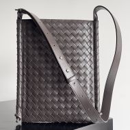 Bottega Veneta Large Flat Loop Crossbody Bag with Tubular Knot Intreccio Calfskin Coffee