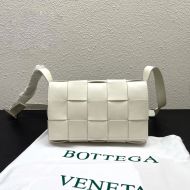 Bottega Veneta Medium Cassette Crossbody Bag with Triangle Buckle In Intreccio Wax Leather Beige