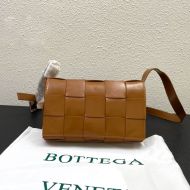 Bottega Veneta Medium Cassette Crossbody Bag with Triangle Buckle In Intreccio Wax Leather Brown