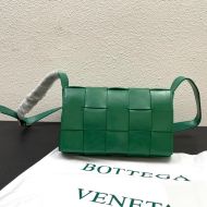 Bottega Veneta Medium Cassette Crossbody Bag with Triangle Buckle In Intreccio Wax Leather Green